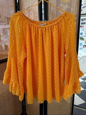 💛 PEASANT TOP OR COVER-UP Women’s Off-Shoulder Lace Peasant Top - FuN Yellow